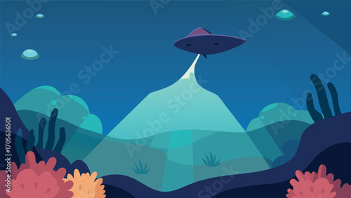 Playful underwater scene with colorful fish swimming around coral tower vector illustration