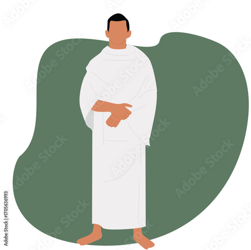 men wearing Umrah clothes. Flat design of man wearing ihram clothes.