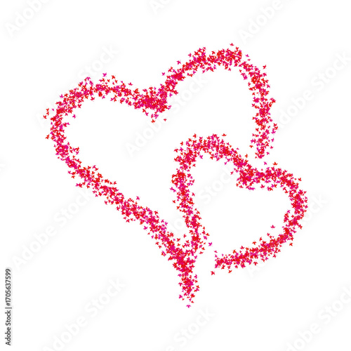 Two sparkling red hearts symbolizing love and connection isolated on a transparent background