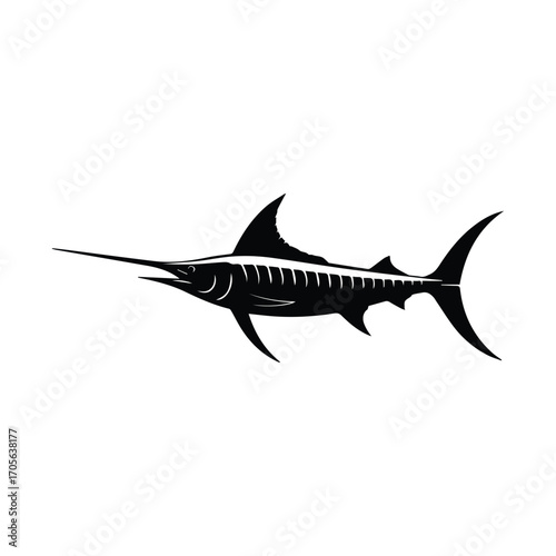 Elegant Black Swordfish Illustration on White Background Oceans Edge Design Element