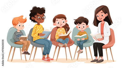 Children Sitting in Waiting Room, Reading and Activities