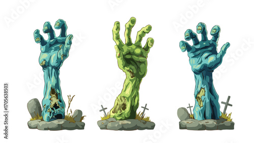 Spooky Cartoon Zombie Hands Gestures Vector Halloween Set