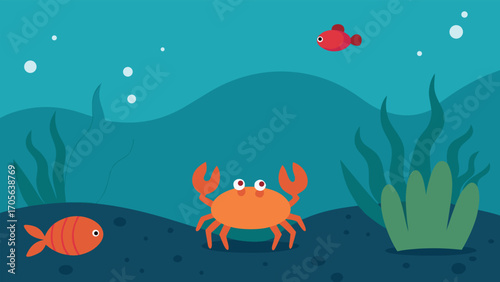 Serene underwater retreat vector illustration with shark coral and marine life