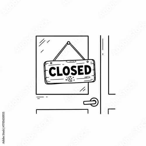 Hand-drawn illustration of a closed sign hanging on a door.
