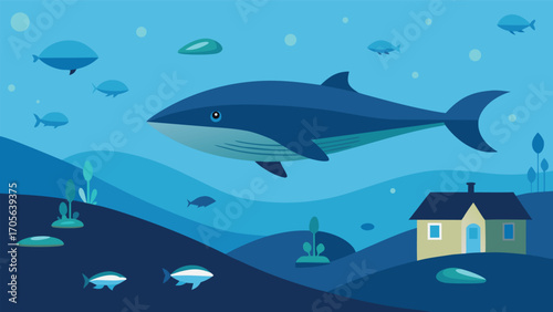 Vibrant underwater meadow scene with seahorses and marine plants vector illustration
