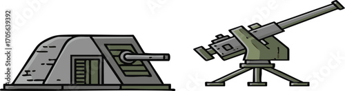Two artillery guns stand ready on a white backdrop, showcasing military might and preparedness in a simple, yet powerful composition.