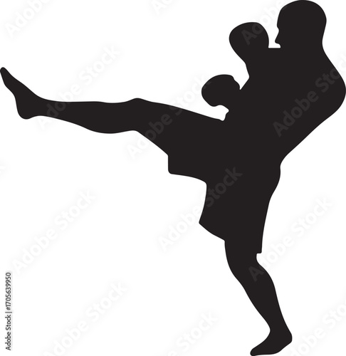 Kickboxer silhouette vector design perfect for martial arts, combat sport, training, and fitness action.