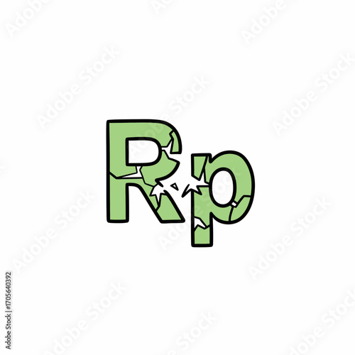 A graphic illustration of the Indonesian Rupiah currency symbol, appearing cracked and broken.