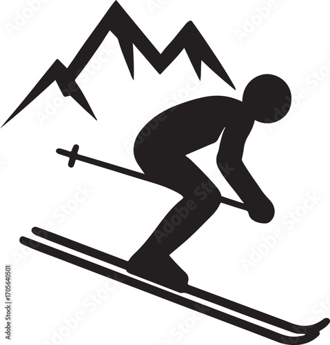 Mountain ski resort silhouette vector design perfect for winter sport, holiday travel, snow adventure themes.