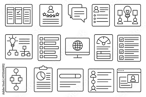 Business, office outline icon set. professional, workflow icons outline collection
