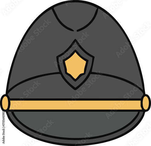 Police officer's hat sits on a table, symbolizing law enforcement and public safety in a simple, clean style.