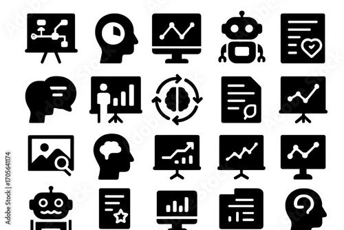 Business, analytics solid icon set. data, presentation, strategy solid collection