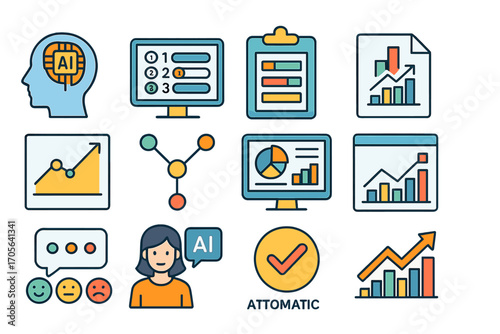 Business, analytics outline icon set. data, chart, growth, analysis outline collection