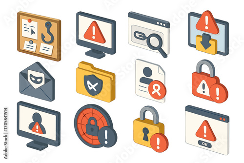 Security alert 3d icon set. cyber threat, protection icons collection