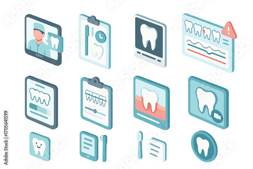 Dental care icon set in flat style: dentist, tooth health icons collection