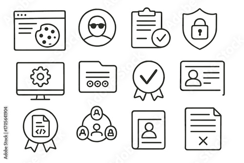 Business, security line icon set. data, privacy, digital protection outline collection