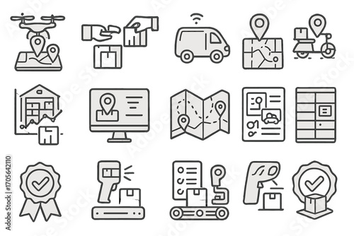 Shipping and delivery line icon set. package, logistics, transport outline icons