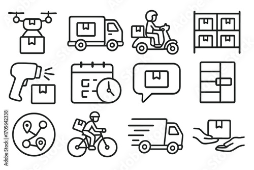 Delivery and logistics line icon set. shipping and transport outline icons collection
