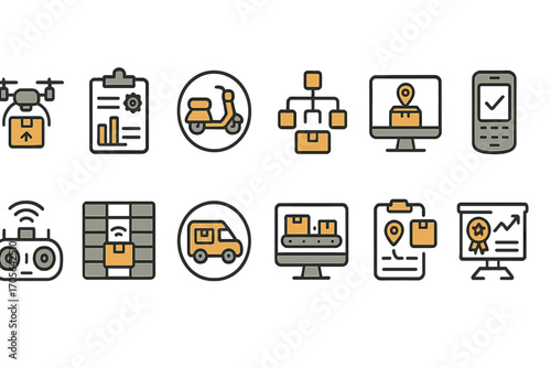 Logistics, delivery linear icon set. shipping, transport, package icons line collection