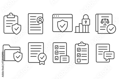 Document security and privacy line icon set. data protection, checklist illustration