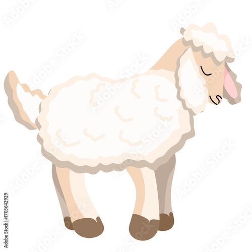 Cute cartoon lamb with fluffy wool, farm animal illustration for nursery decor, Easter, or children’s design.