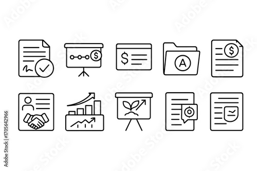 Finance and business line icon set. essential outline icons for economic topics