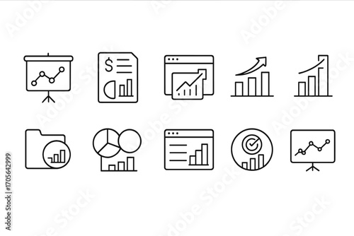 Business analytics line icon set. data visualization and statistics outline collection