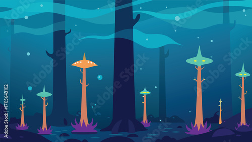 Serene underwater garden scene with graceful fish swimming among blue green seaweed and bubbles