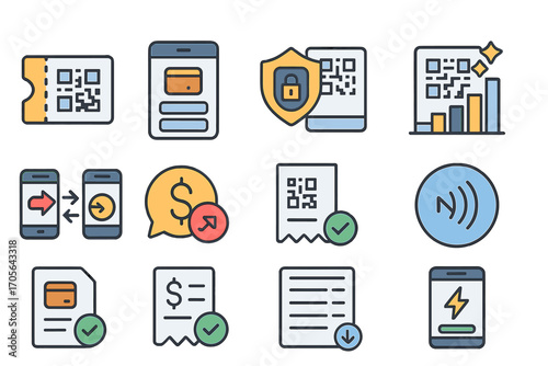 Finance and security linear icon set. digital payment, security, transaction icons