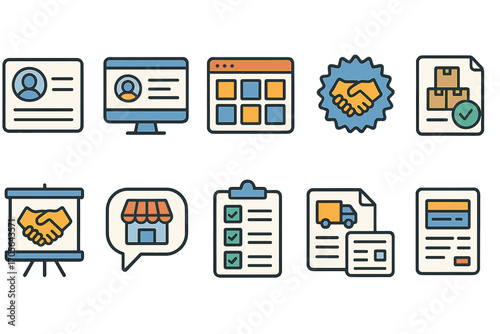 Business and management line icon set. corporate, administration icons linear collection