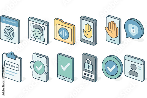 Security and privacy 3d icon set. digital protection, access control 3d collection
