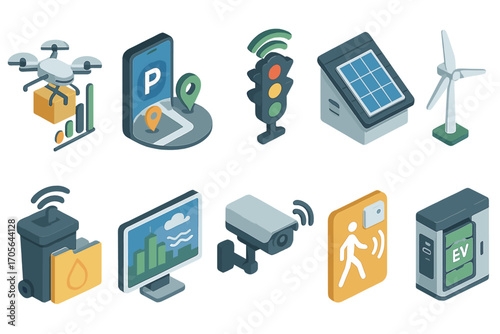 Technology and environment icon set: 3d eco-friendly and digital transformation icons