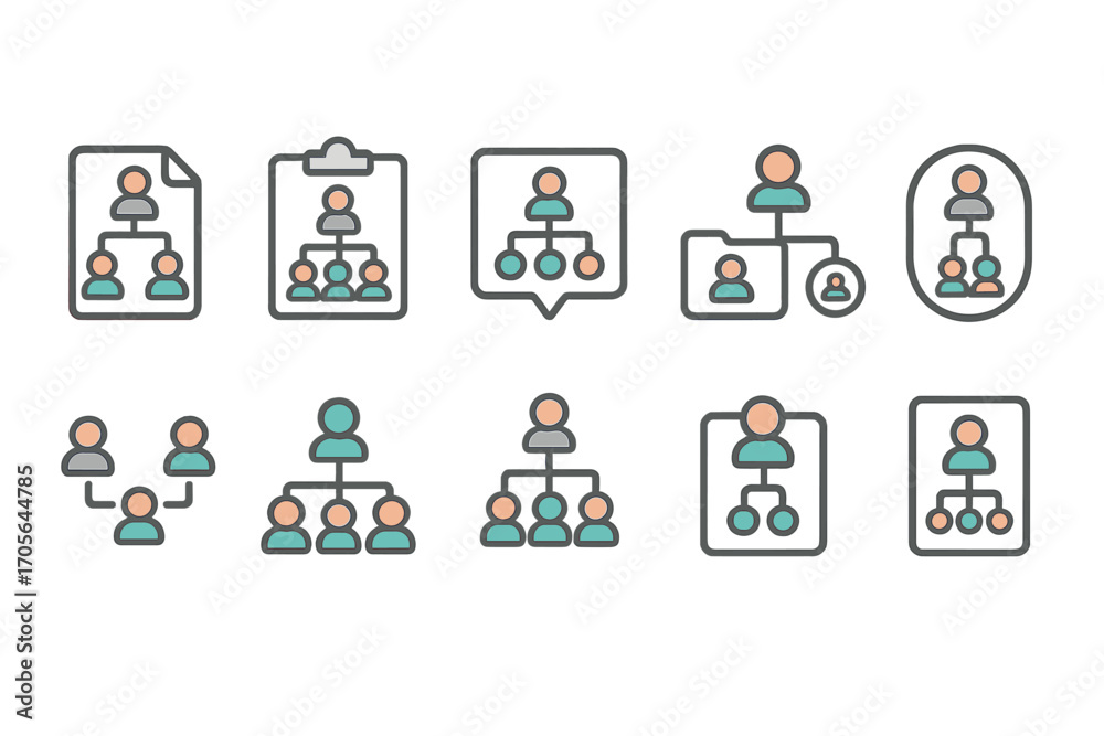 Obraz premium Organizational chart icon set. hierarchy, structure outline style collection