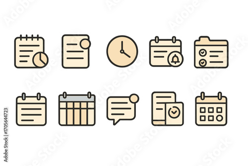 Time management and calendar outline icon set for efficient scheduling solutions