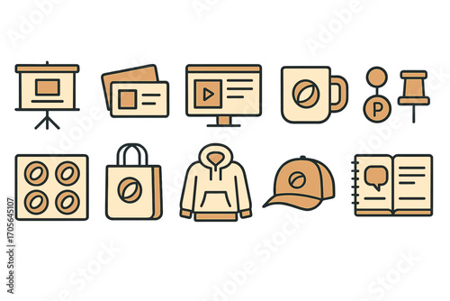 Business, office flat icon set. presentation, workspace essentials icons flat collection