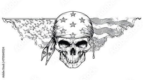 Gothic Coat of Arms with Skull and Bandanna on Americana Theme