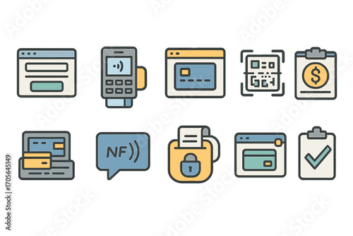 Finance and payment filled icon set. banking, transaction graphic collection