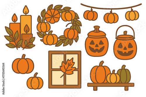 Halloween, autumn flat icon set for festive decorations and celebrations