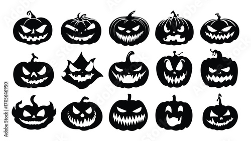Spooky Halloween Jack-O-Lanterns Vector Silhouette Illustration