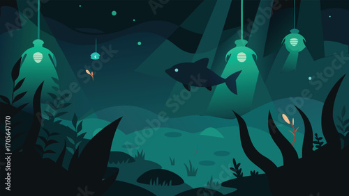 Whimsical underwater festival with colorful fish and enchanting sea creatures vector illustration