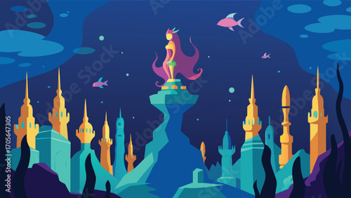 Surreal underwater garden magical swirl portal vector illustration scalable eps