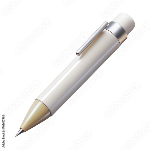 A sleek modern off white mechanical pencil with a silver clip and metallic tip isolated on transparent background