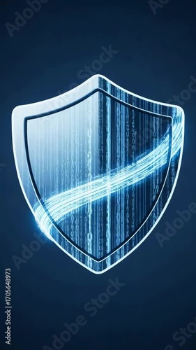 Wallpaper Mural  High-tech shield with data streams and binary code, representing cybersecurity, data protection, network security, and digital defense. Torontodigital.ca