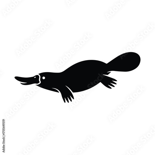 Minimalist Platypus Silhouette Illustration Swimming in Black on White Background Simple Design