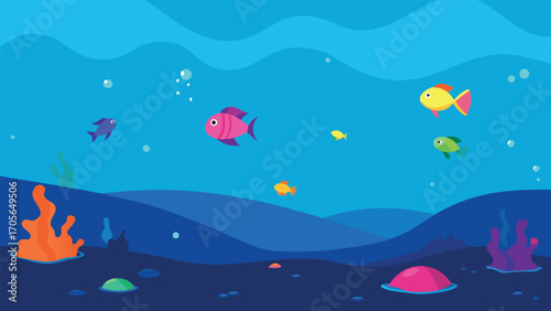 Surreal underwater space scene with glowing jellyfish and alien landscape vector illustration