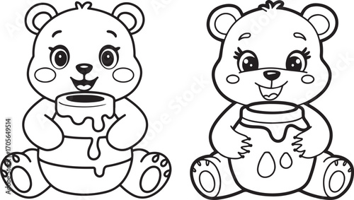Cute Bear Cubs with Honey Pots, perfect for Kids Coloring Pages