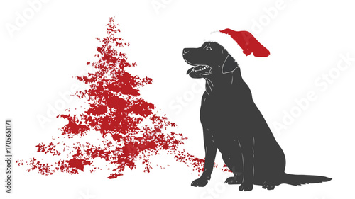 Festive Labrador Retriever Dog Wearing Santa Hat for Christmas Celebration