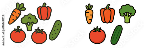 Colorful fresh organic vegetables: carrots, bell peppers, broccoli, tomatoes, cucumbers for healthy eating