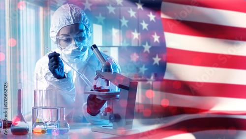 Scientist in protective sui...