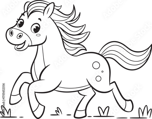 Cute Running Horse Coloring Page For Children's Activities